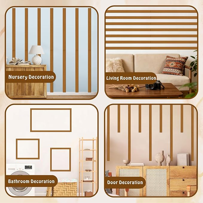 Rustic Wooden Wall Art Decor Striped Decoration Geometric Line Wall Sticker | Wood strips for wall, mid century modern decor, home art plaque, peel and stick, removable, for living room bedroom farmhouse - Image 7
