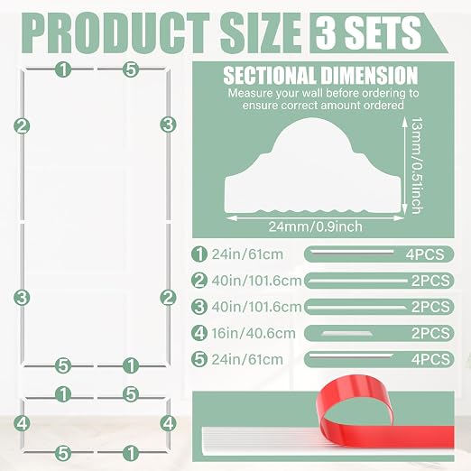 Pangda 3set Peel and Stick Wall Molding Kit 3D Premade, 48x80in | Accent Wall Moulding Kit, Wainscoting Panel, for Interior Decor, Ready to Assemble, Peel and Stick, Wainscoting Accent Panel - Image 2