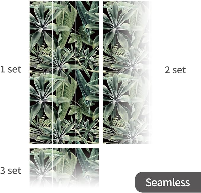 Tropical Peel and Stick Watercolor Green Leaves Wall Mural, Leather Textured Vintage Self-Adhesive Wallpaper for Accent Wall Decor, Black Background, 46.3'' x 98.03'' - Image 4