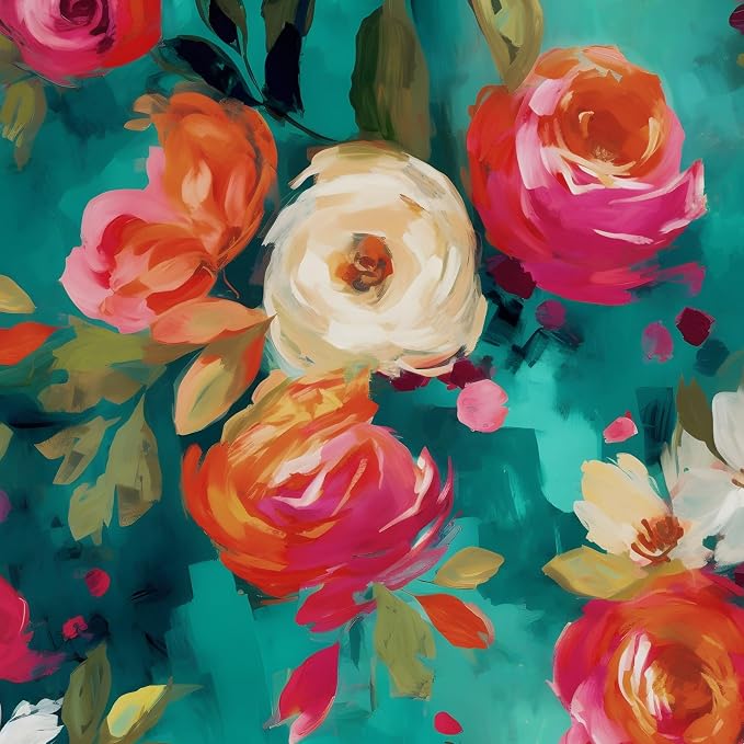 BOKEBEVE Floral Wallpaper Peel and Stick Boho Teal Blue 17.5 x 393.5In | Extra Long Removable Renter Friendly Vibrant Watercolor Wall Paper for Bedroom Bathroom Living Room Feature Accent Wall by BOKEBEVE
