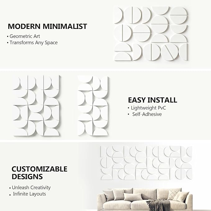 Half Circles 3D Wall Panels, Wall Decor Accents, Geometric Art, Large Wall Art, Landscape Home Decoration Modern and Minimalist For living Room,Bedroom, Office-24-Pack Panel Kit (White-24 PACK) - Image 8