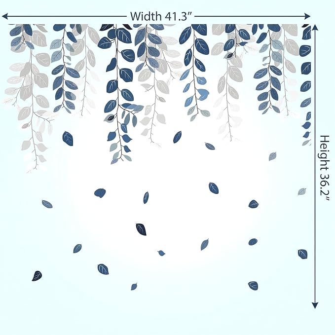 Navy Blue Grey Hanging Eucalyptus Leaves Vine Wall Decals Decor Stickers | Removable vinyl wall sticker for bedroom nursery living room dorm offfice decor, DIY botanical mural, peel and stick wall art - Image 2
