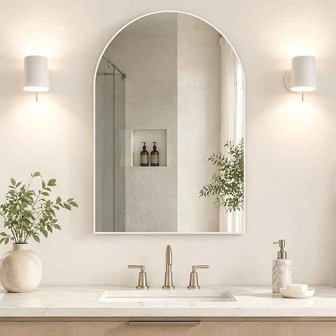 Wall Mounted Mirror, Arched Wall Mirror for Bathroom, 24"x36" Arch Bathroom Mirror with Metal Frame, White Vanity Mirror Decor for Mantle, Bedroom, Entryway, Living Room - Image 2