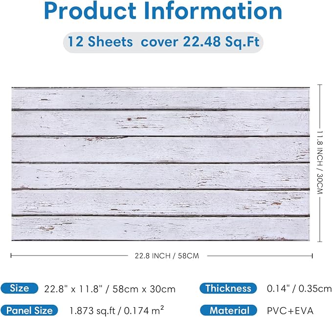 COMSTICKC 3D Faux Wood Wall Sticker Peel and Stick Shiplap for Wall Decor | 12 Pcs 22.8" x 11.8", Not Real Wood, Ultra-Light Thin PVC 3D Fake Wood Decorative Tile Wall Panels Covering,Cover 22.48 sq ft - Image 5