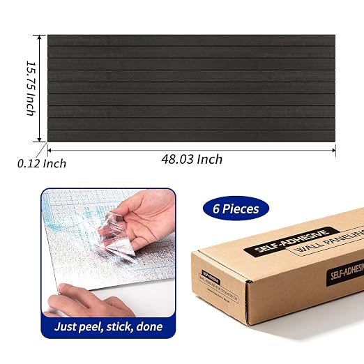 Art3dwallpanels 6-Pack Peel and Stick Wood Panels for Wall PVC, Black Wood | Self-Adhesive Slat Wall Panels, PVC Thick, 48 x 16 in, 3D Wood Grain Wallpaper, for Walls and Ceilings, Packed in Long Boxes - Image 3