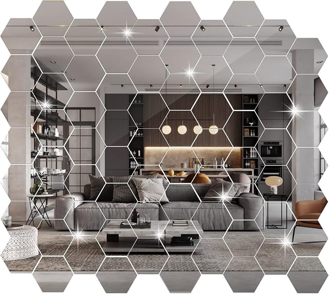 96 Pcs Hexagon Mirrors for Wall, Mirror Stickers, 3.94 x 3.43 x 1.97 Inch by Maitys