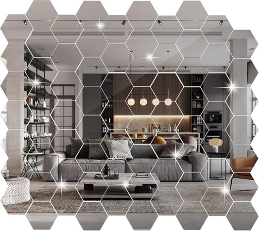 72 Pcs Hexagon Mirrors for Wall, Mirror Stickers, 3.94 x 3.43 x 1.97 Inch by Maitys