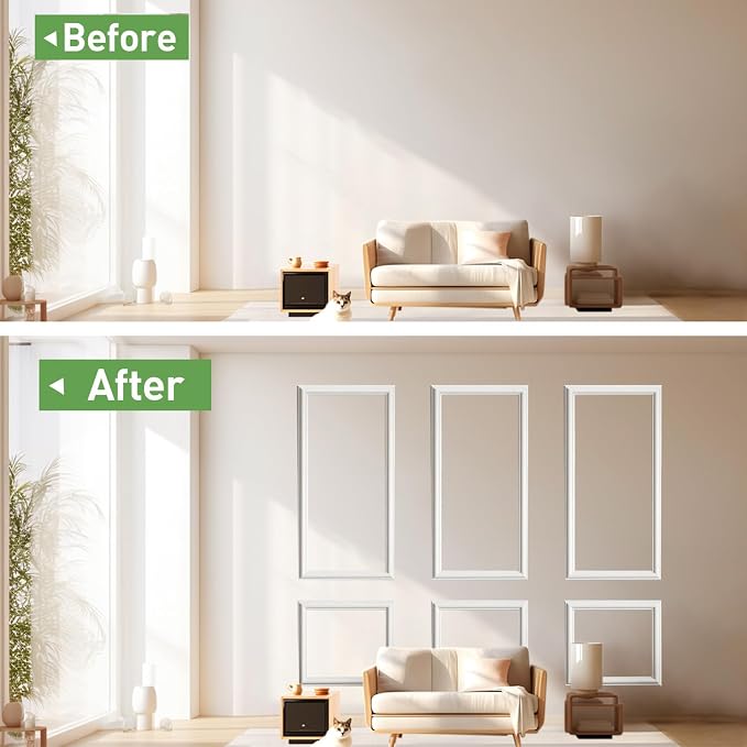 Pre Cut Wall Molding, 3 Set Wainscoting Panels Peel and Stick, 54 x 24 in | Paintable & Ready-to-Assemble, Lightweight Wall Moulding Panel for Living Room Bedroom Hallway Kitchen Island - Image 6