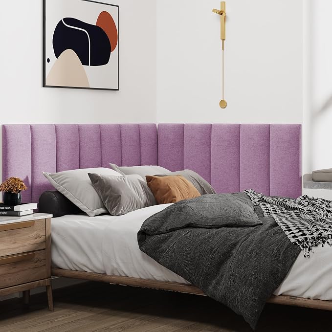 IFNOW Wall Mounted Headboard, Peel and Stick Panels, Dark Pink, Queen | 3D Soundproof Acoustic Padding, Reusable and Removable, Tufted fabric Bed Headboard, for bedroom (9 Panels, 10" x 24") - Image 3