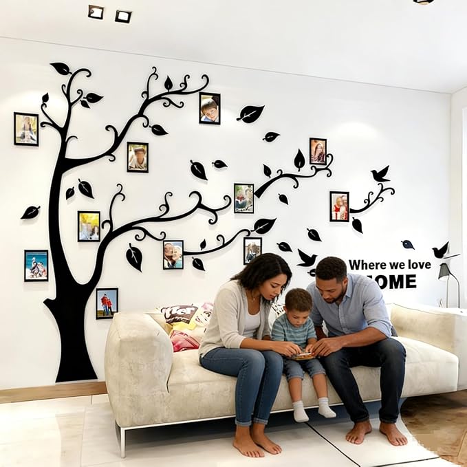 3D Tree Wall Stickers - DIY Photo Frame Tree Wall Decal Family Photo Frame Sticker Murals Wall Decor Living Room Bedroom TV Background Home Decorations (M:83 * 59in,Black Right) - Image 9