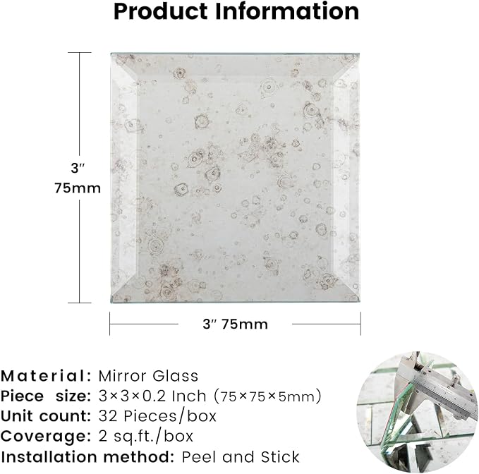 Peel and Stick Mirror Tile Light Antique 3 x 3 Inch - Image 3