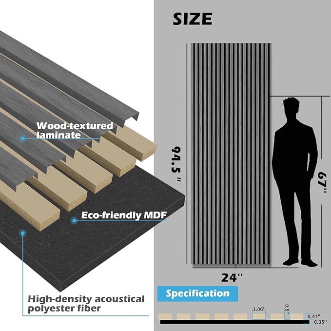 Art3d 2-Pack 94.5" x 24" Acoustic Wood Panels for Wall, 31 sq.ft Soundproof Wood Slat Panels, 3D Fluted Sound Absorbing Paneling for Interior Wall Decor, Living Room, Bedroom - Smoky Oak - Image 4