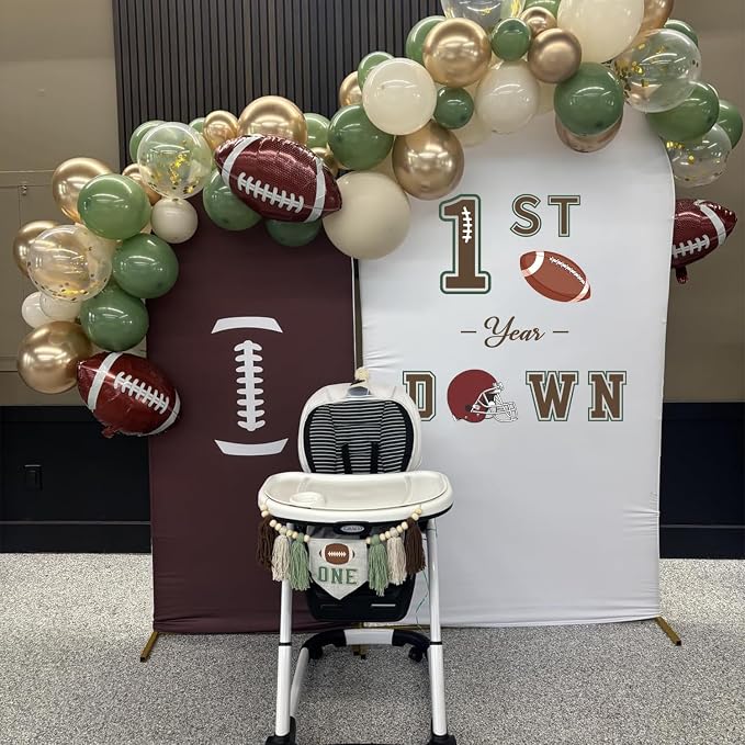 LHIUEM 1ST Year Down Birthday Decals Baby Boy One First Year Down Football Birthday Inspiration Stickers for Balloons Arch Backdrop Brown Green Football First Decal for Gift Centerpieces Baby Party - Image 2