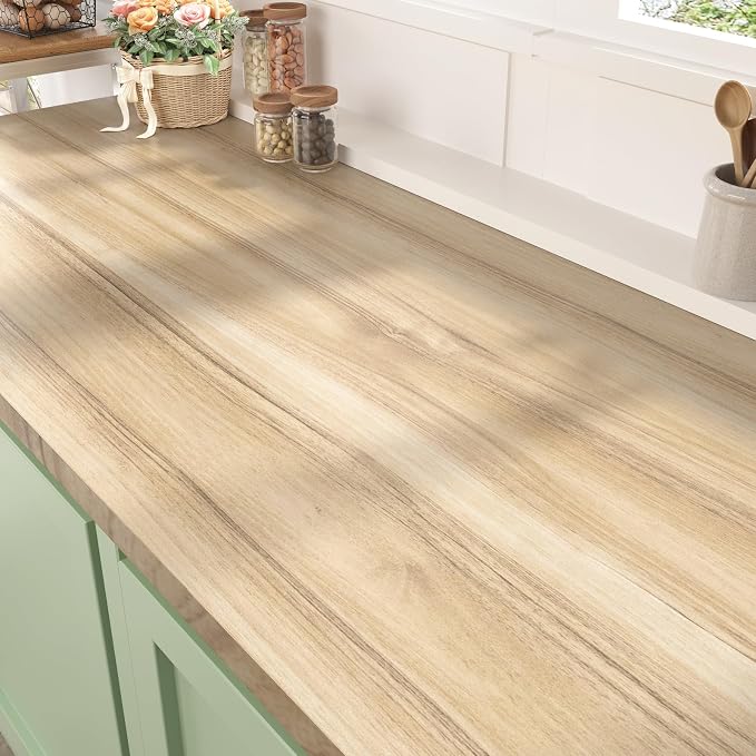 WESTICK Light Wood Grain Contact Paper Peel and Stick Countertops Waterproof Wood Wallpaper for Kitchen Cabinets Self Adhesive Wooden Vinyl Wrap for Countertop Covers Table Desk 24" x 394" by WESTICK