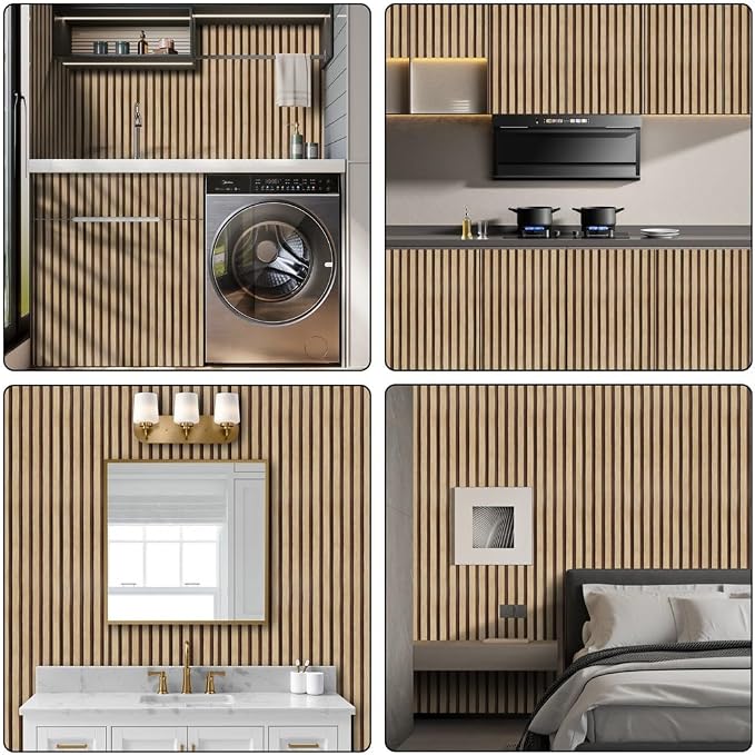Arthome 17''x120'' Wood Slat Wallpaper Peel and Stick self Adhesive Wood Wallpaper PVC Vinyl Decorative Removable Wallpaper Waterproof Faux Wood Grating Stripe Contact Paper for Living Room Bedroom - Image 5