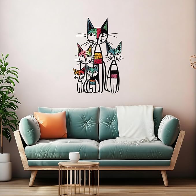 Wesiti Cat Metal Wall Art, 5 Cats Leopard Print Sculpture 10.6"x15.7" | Colorful Mid Century Design for Feline Lovers, Iron Sculptures, Home Living Room Bedroom Kitchen Office Hanging Accent - Image 6