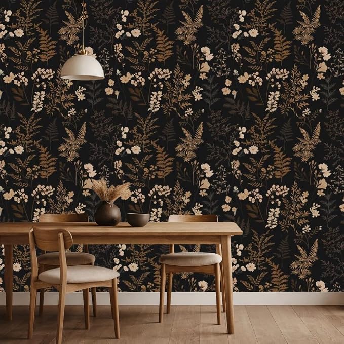 Moody Dark Vintage Floral Peel and Stick Wallpaper 17.7"x124" | Self-adhesive removable waterproof vinyl wall covering with botanical pattern for renter-friendly bedrooms and accent walls - Image 8