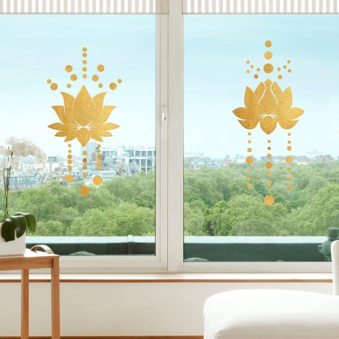 Lotus Flower Wall Decals Golden Wall Stickers Modern Yoga Room Art Sticker | Lotus wall art decor, peel and stick, gold removable vinyl art mural, mandala decoration, for bedroom living room nursery - Image 8