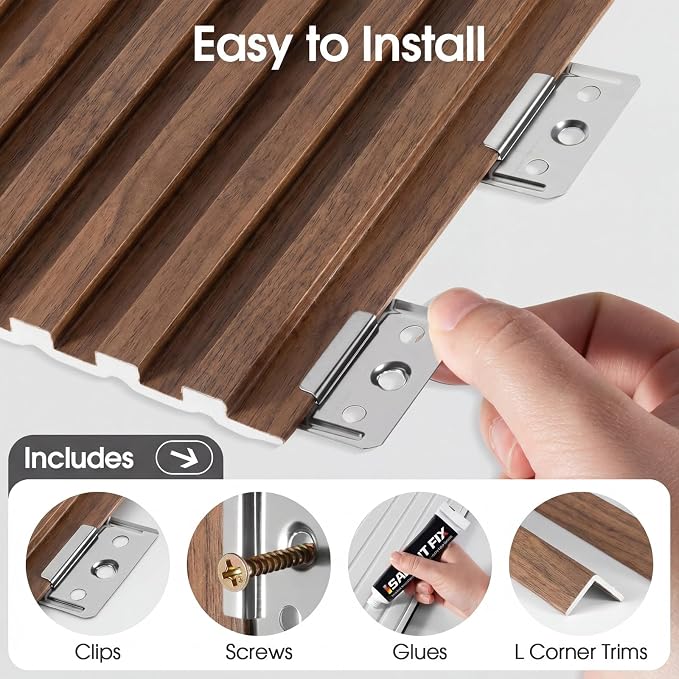 WPC Acoustic Slat Wall Panels 16-Pack 47.2'' x 6'' (Cover Approx.32 sq.ft) | Accent 3D Wall Panel for Interior Wall Decor, Waterproof Fluted Textured Panel Wall Slats,Solid Walnut - Image 6
