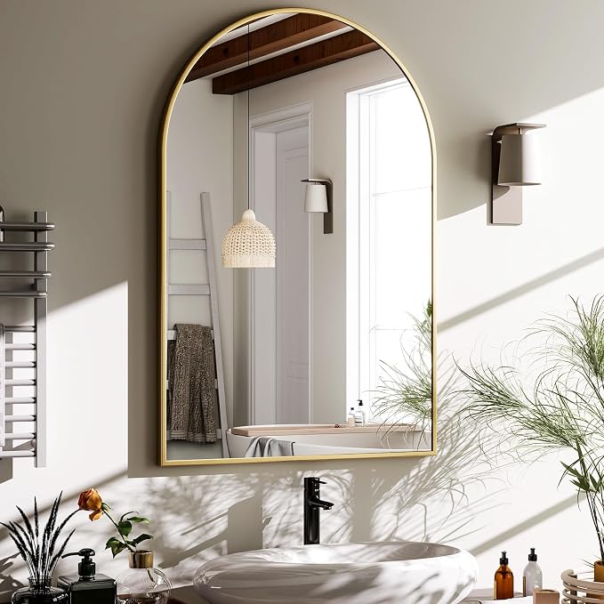 HARRITPURE 20"x30" Arched Bathroom Mirror Wall Mounted Gold Arch Mirror by HARRITPUREHome