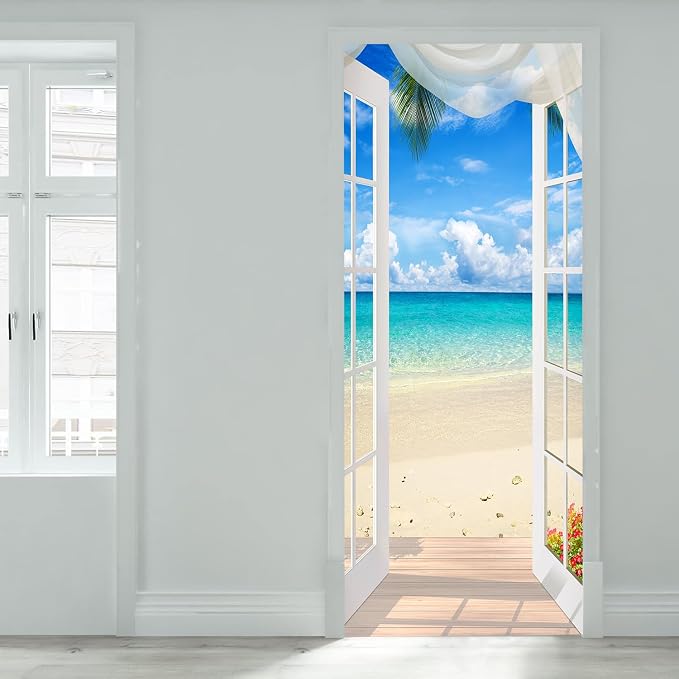 artfanke 3D Door Sticker Peel and Stick 33.5"x84.6"- Self-Adhesive Door Murals Poster Wallpaper - Seascape Wall Decals for Home Decor (2 Sheets/Set) - Image 2