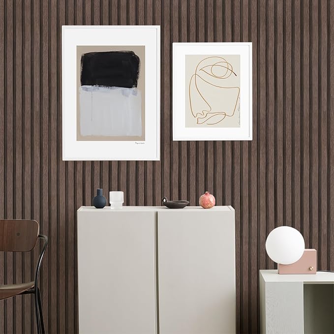 Yun-aeon Natural Wood - Dark Brown Slats Peel and Stick Wallpaper for Wall | 17.3"x 160" Self-Adhesive Waterproof Vinyl Removable Wall Paper for Wall Decor Bedroom - Image 3