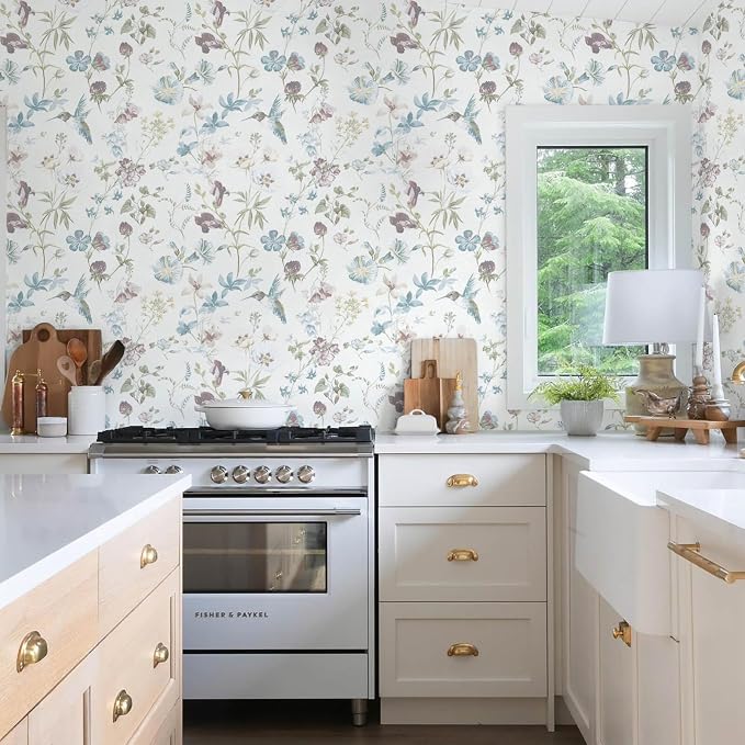 Ismoon Floral and Bird Peel Stick Wallpaper Blue Contact Paper 17.3x78.7in | Hummingbird Flower Wall Paper Removable Self Adhesive Waterproof Vinyl Wallpaper for Bedroom Cabinet Wall Decro - Image 8
