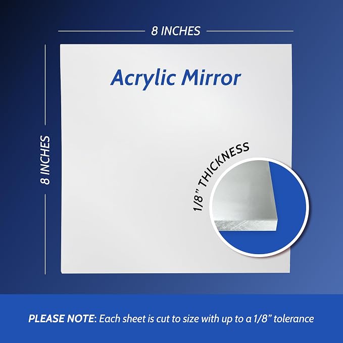 Duco USA-Made Acrylic Mirror Sheet 1/8 Inch Thick 8" x 8" (with Adhesives) - Pack of 2 Silver Frameless Plastic Mirror for Walls, Home Gyms, Bathrooms, & More - Shatter-Proof Mirrored Plexiglass - Image 3