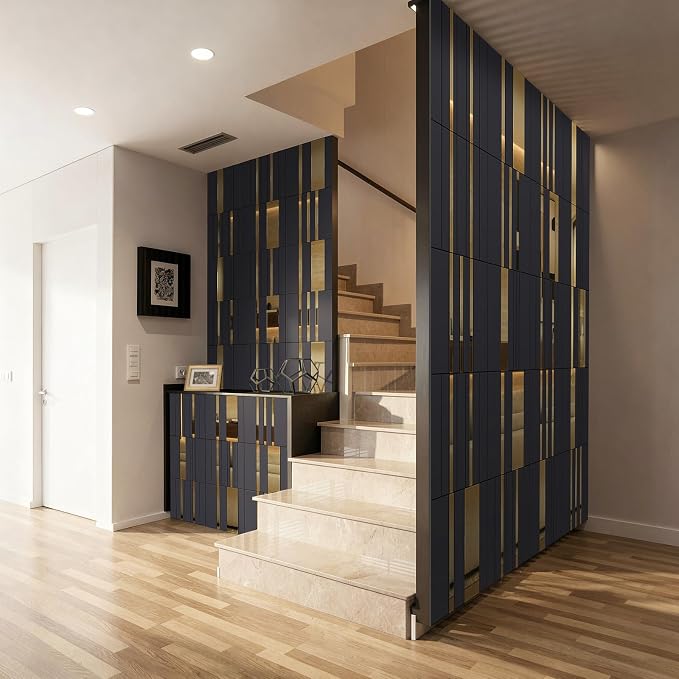 Geelin 4 Pack 3D Wall Panels Peel and Stick Fluted, Gray, Gold - Image 5