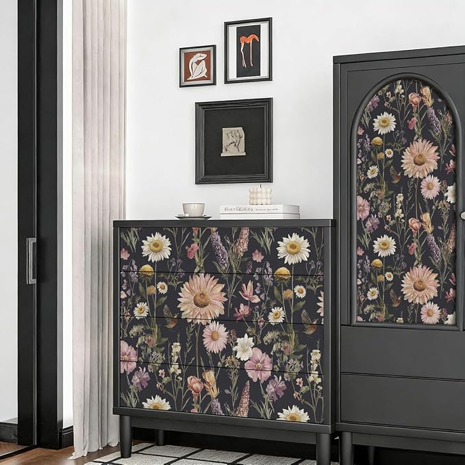 Livebor Dark Floral Peel and Stick Wallpaper for Bathroom 16.9” x 196.8” | Vintage Floral Contact Paper Waterproof Birds Boho Flower Self Adhesive Removable Wall Paper Decorative for Cabinets Vinyl - Image 3