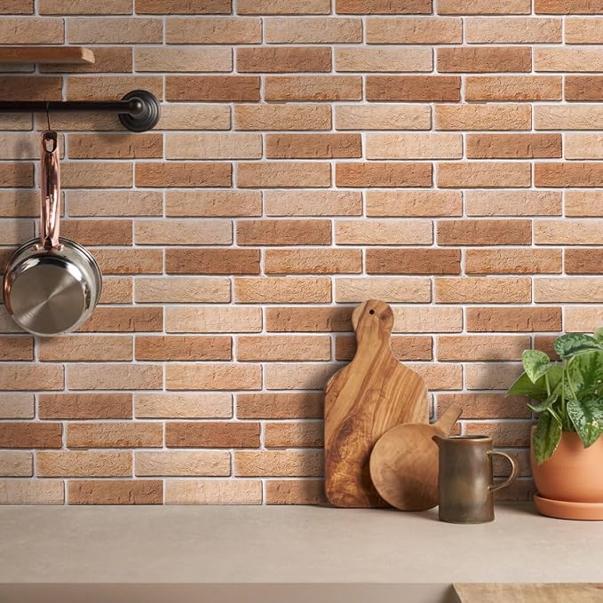 COMSTICKC 3D Faux Brick Wall Panels Peel and Stick, 10 Pcs 15.7" x 11.8" | Light Brown, Not Real Brick, Thin PVC 3D Fake Brick Decorative Tiles Sticker for Easy DIY Interior Decor, Cover 12.9 sq ft - Image 6