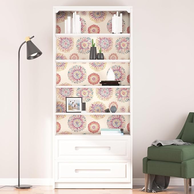 Laatse Boho Wallpaper Peel and Stick Contact Paper 17.5" x 393",Beige/Pink | Self Adhesive/Removable/Waterproof/Thick Vinyl Contact Paper for Bathroom Bedroom Shelf Cabinet Drawer,Prepasted,Easy Peel - Image 6