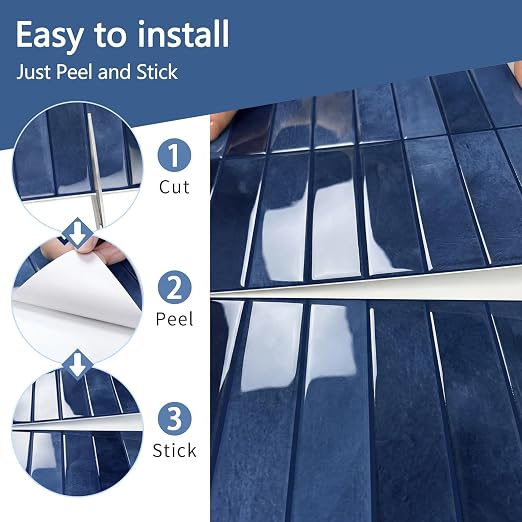 10 Sheets Upgraded Thicker Design Subway Tile Peel and Stick Backsplash | 12”×12”Self Adhesive Wall Tiles Stick on Back Splash for Kitchen,Bathroom,Camper(Blue) - Image 3