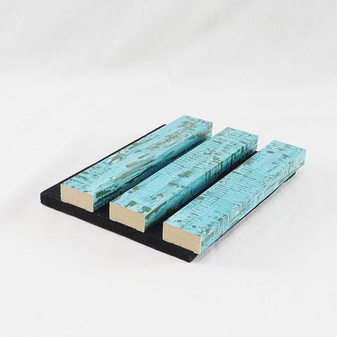KMTOSA Wood Slatwall Panels, 5.9"x4.7" Acoustic Wall Panels | Wood Slat Acoustic Panels for Home Decor, Living Room, Bedroom, Office, Weathered Turquoise Sample - Image 4