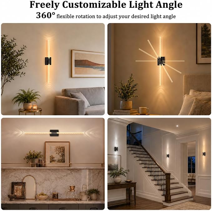 iThird Battery Operated Wall Sconces Set of 2, 10000mAh, Black Bubble | wireless crystal wall lights rechargeable with Remote & 360° Rotate, 31.5" Wall Lamp for Bedroom Living Room Mirror - Image 9