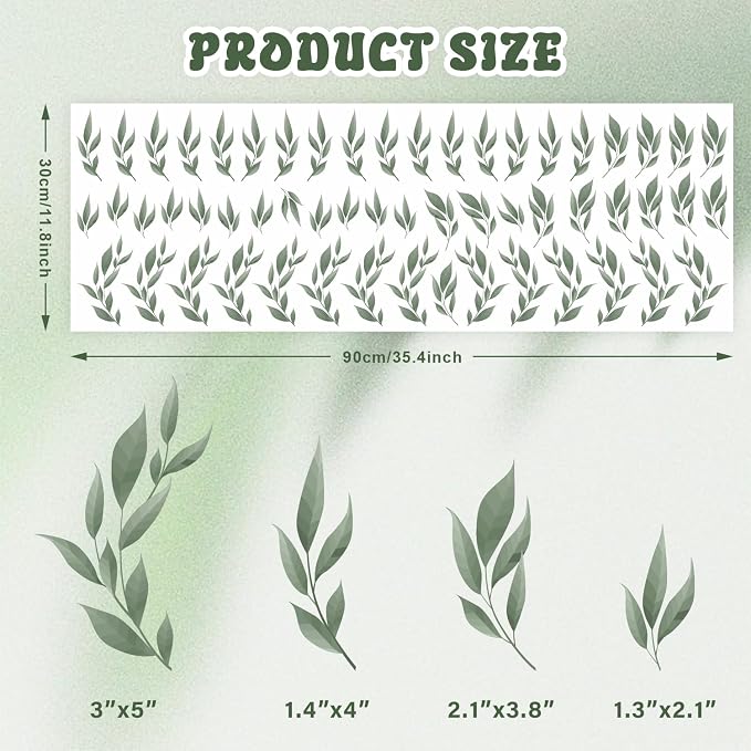 LHIUEM Green Leaves Stickers 56 PCS Boho Decals Sage Green Wallpaper Watercolor Olive Leaf Decals Fresh Leaves Wall Art Greenery Wall Decor Botanical Plants Stickers for Living Room Bedroom Office - Image 2