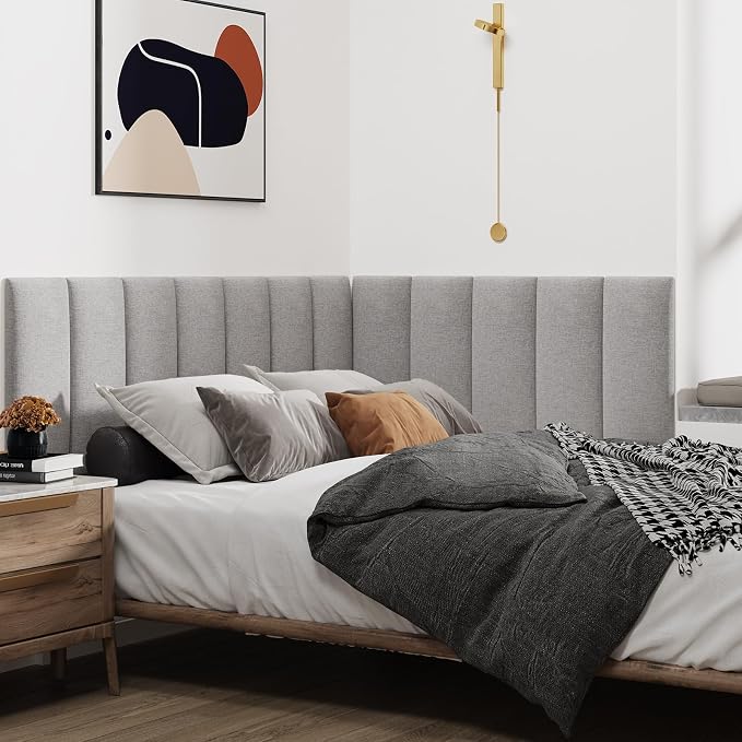 IFNOW Wall Mounted Headboard, Peel and Stick Panels, Medium Gray, Queen | 3D Soundproof Acoustic Padding, Reusable and Removable, Tufted fabric Bed Headboard, for bedroom (9 Panels, 10" x 24") - Image 3