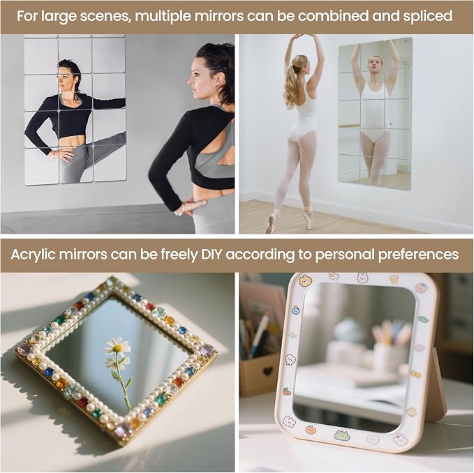 10 Packs Peel and Stick Mirrors for Wall, 11.8" x 11.8" Mirror Tiles - Image 6