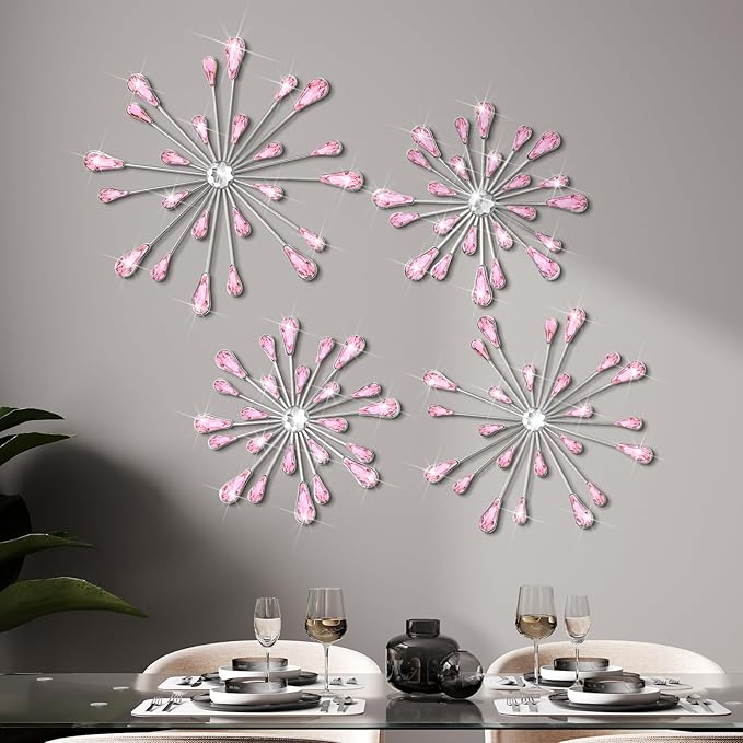 Hicarer 4 Pcs Starburst Wall Decor, Pink Wall Art by Hicarer
