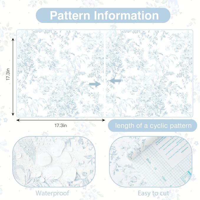 Heroad Vintage Peel and Stick Wallpaper Blue Floral Contact Paper Toile Leaf Removable Wall Paper Self Adhesive Stick On Wallpaper for Girls Nursery Bathroom Renter Friendly Vinyl Roll 17.3''X78.7'' - Image 2