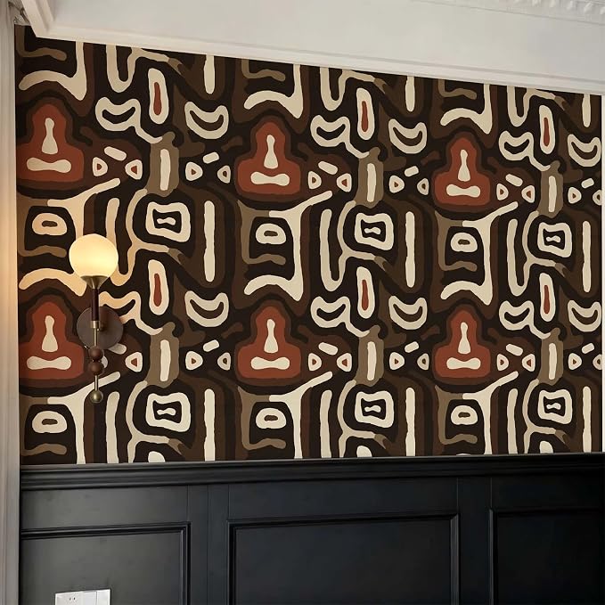 African Boho Abstract Geometric Tribal Swirl Peel and Stick Wallpaper Self Adhesive 17.72" x 119.12'' Brown Curved Line Wall Paper Renter Friendly Removable Waterproof for Living Room Bedroom - Image 7