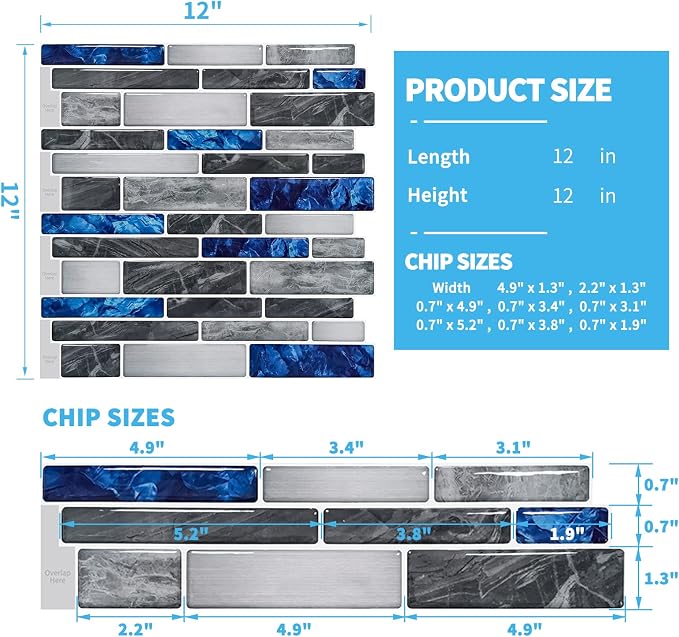 Art3d Marble Tile Peel and Stick Backsplash, 10-Pack, 12 x 12 Inch, Blue | Lightweight, Self Adhesive, Moisture Resistant, Easy to DIY, Modern Style, for Kitchen, Bedroom, Ideal for New Home Buyers - Image 4