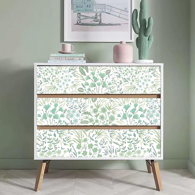 SOON AFTER Green Boho Neutral Floral Peel and Stick Wallpaper, 17.3" x 472" Removable & Waterproof Vinyl Wallpaper, Flower Self-Adhesive Contact Paper for Nursery Bedroom Cabinets - Image 6