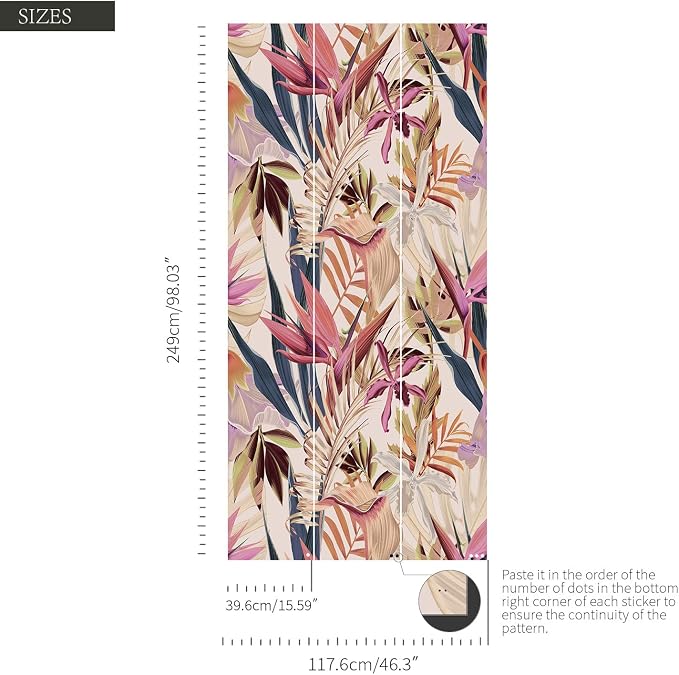 Floral Peel and Stick Wall Mural, Leather Textured Vintage Self-Adhesive Wallpaper for Accent Wall Art Decor, Bird of Paradise, Pink 46.3'' x 98.03'' - Image 3