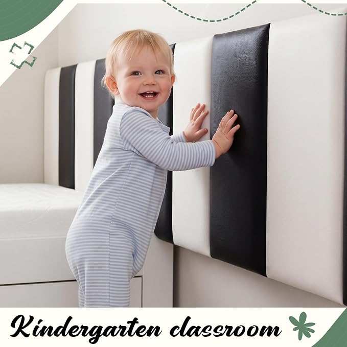 Hahafelt 6 Pack Wall Padding for Playroom Peel and Stick Headboard 15.7" × 7.9" × 1.2" 3D Anti Collision Upholstered Wall Panels Self Adhesive Headboard (Minimalist Black and White) - Image 7