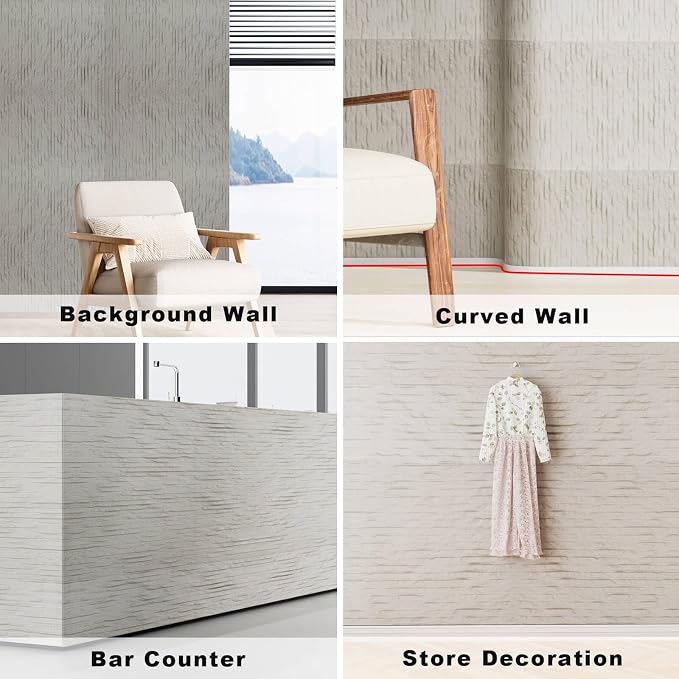 3D Wall Panels - 4PCS 47.2"x23.6" Faux Stone Wall Covering - MCM Modified Clay Material for Home Art, Accent Brick, Modern Exterior/Interior Decoration, Covering 31 sq.ft Texture White - Image 3