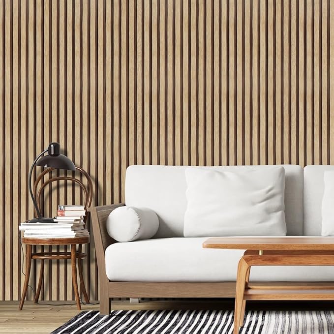 Arthome 17''x120'' Wood Slat Wallpaper Peel and Stick self Adhesive Wood Wallpaper PVC Vinyl Decorative Removable Wallpaper Waterproof Faux Wood Grating Stripe Contact Paper for Living Room Bedroom - Image 2