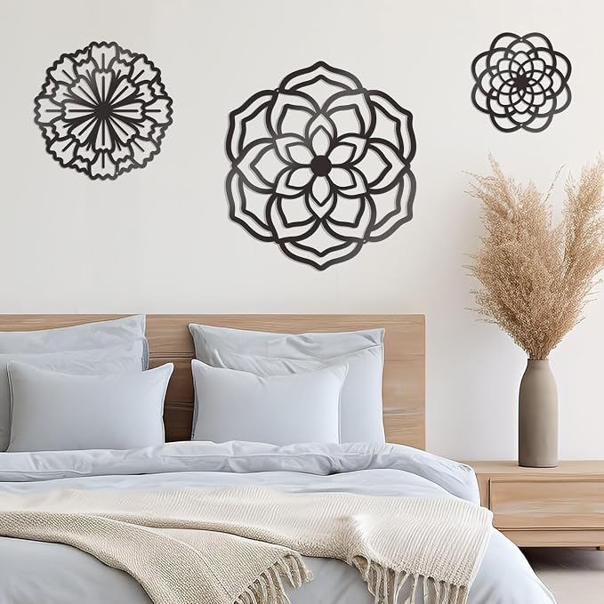 Zzbakress 3 Pcs Metal Flowers Wall Decor Black Wall Decoration Metal Flower Art Farmhouse Wall Decor Multiple Flowers Hanging Decor for Bathroom Living Room Kitchen Garden Office (Black Retro) | Farmhouse Flower Bathroom Decor Wall Decorations For Bath... - Image 6