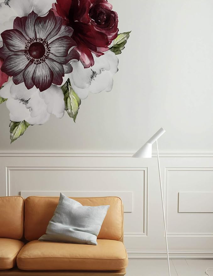 Floral Wall Decal Watercolor Bouqet Wall Sticker Red Rose Peel n Stick Anemone Florals Decals for Livingroom Bedroom - Image 3