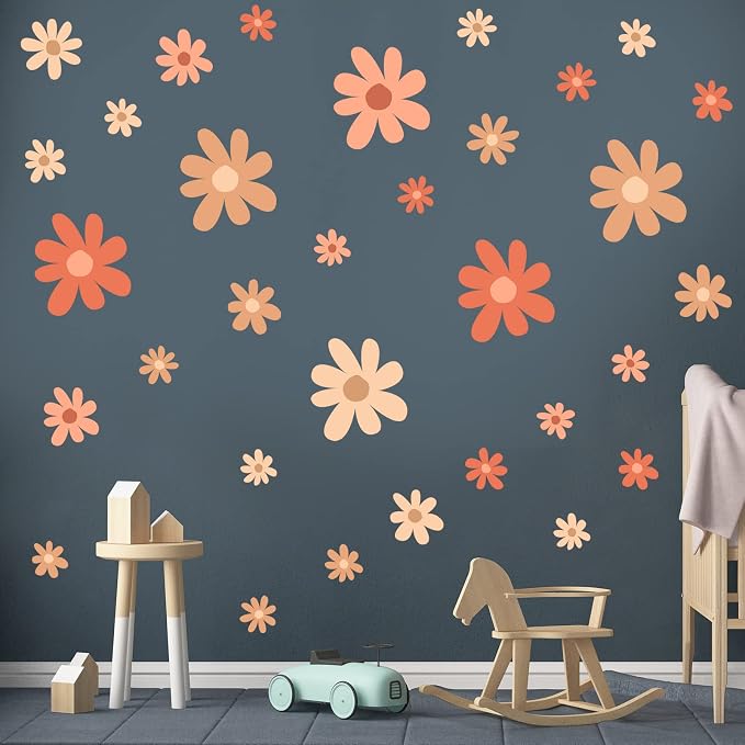 TaoBary 12 Sheet Daisy Wall Sticker Decal,Orange,Colorful Style | Big Flower Wall Sticker, Pink White Floral Decal, Daisy Bedroom Room Decor, Removable Peel and Stick, Nursery Home Wall Decor - Image 7